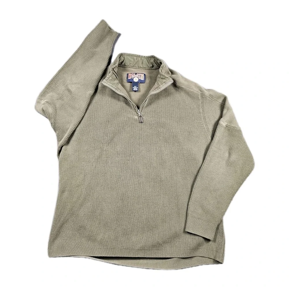 Vintage Duluth Trading Co Cotton Rib Knit 1/4 Zip Sweater XLT Tall Tan Hong Kong